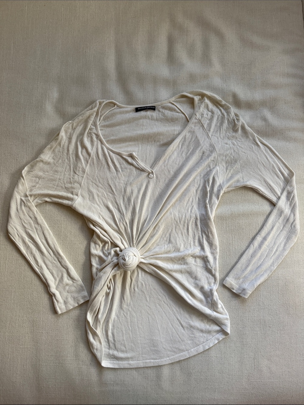 Brandy Melville Ivory Long-Sleeve Knot Front Tee